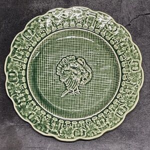 Bordallo Pinheiro TURKEY Plate 8” Green Portugal Thanksgiving Dinner Ware